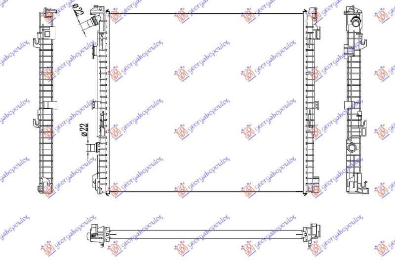 Radiator shtesë për motor 3.0 benzinë - 2.0 dizel (615x564x26)