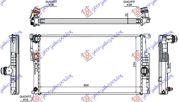 Radiator për motor (1.5-1.6 114i/116i/118i/120i) benzinë - (1.5-1.6-2.0 114d/116d/118d/120d/125d) dizel (marsh automatik) (600x334x32)