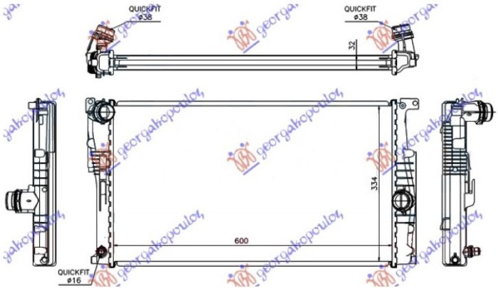 Radiator për motor 1.6 (316i/320i) benzinë - 2.0 (316d/318d/320d/325d/330d) dizel (marsh automatik) (600x334x32) (KOYO)