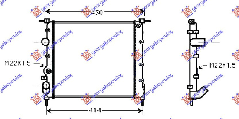 Radiator për motor benzinë pa kondicioner (350x378) (VALEO CLASSIC)