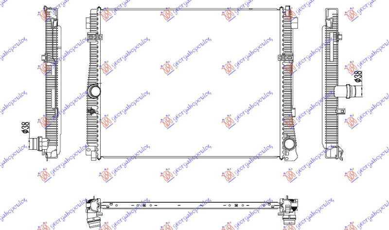 Radiator për motor 2.0 benzinë (615x502x22)