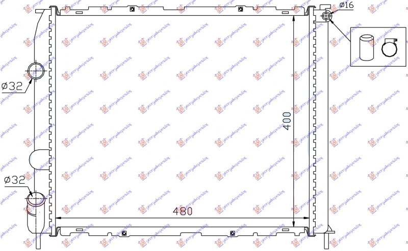 Radiator për motor benzinë (me kondicioner) (48x40x2,8) (M)
