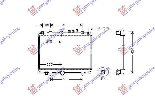 Radiator për motor 1.8i16V (marsh automatik) (me/pa kondicioner) (38x55) (MAHLE BEHR)