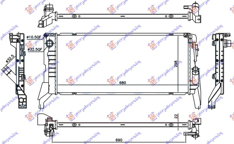 Radiator për motor 1.5/2.0 (16D/18D/18xD) dizel (marsh manual) (680x298x22)