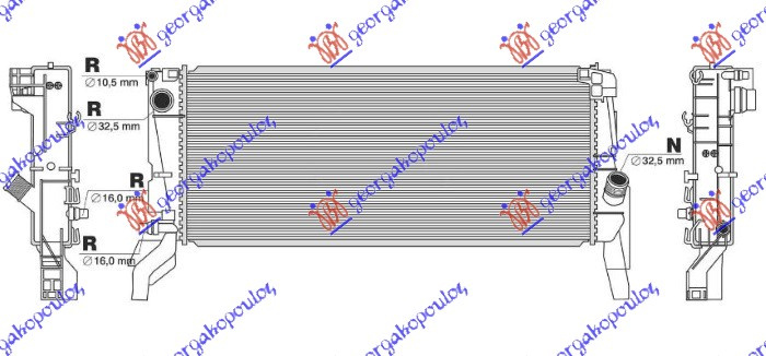 Radiator për motor 2.0 benzinë (marsh automatik) (677x298) (2 tuba)