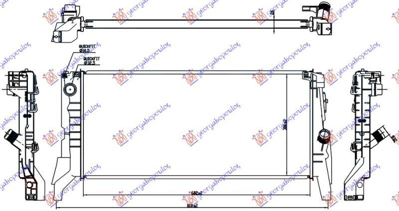 Radiator për motor 2.0 (20i-20ix) (marsh automatik) benzinë - 2.0 (18D-18/25Dx automatik) (20D-20Dx (marsh manual/automatik) dizel (680x320x26)
