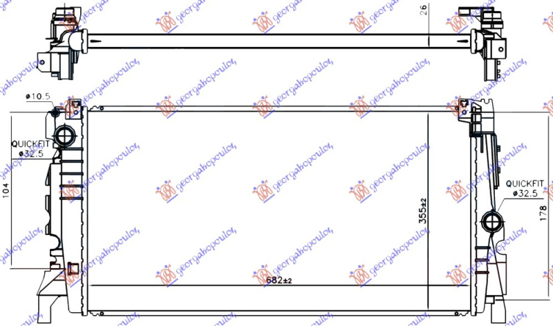 Radiator për motor 1.5 (225xe) hibrid- benzinë (marsh automatik) (680x350x26)