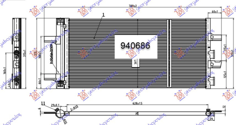 Radiator i kondicionerit të gjitha modelet dizel/2.0 (20i/ix) benzinë (648x307x16)