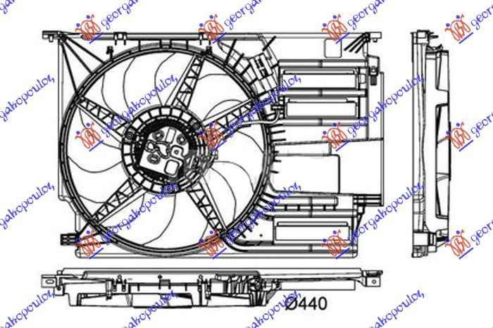 Ventilator komplet 1.5-2.0 benzinë - 2.0 dizel (440mm) (600W) (2 pinë)