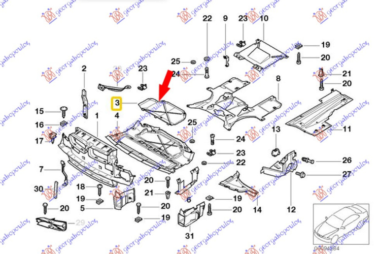 Mbrojtje/kapak nën motor (i pasëm)