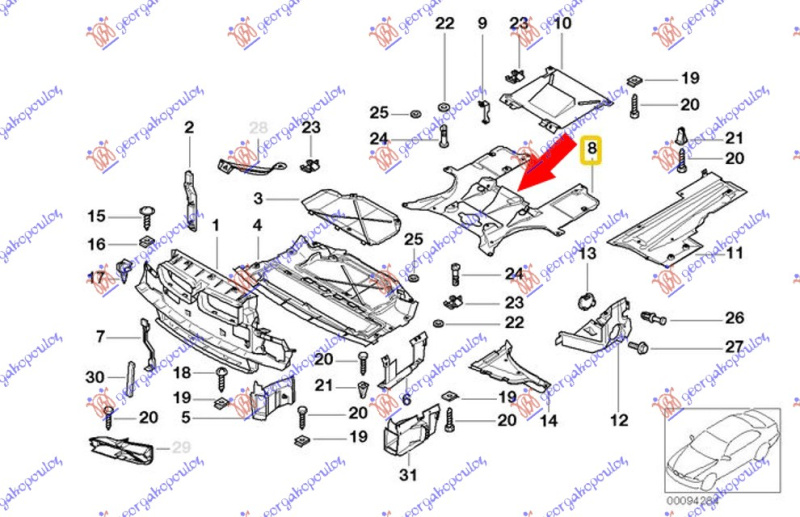 Mbrojtje/kapak nën motor nën ndëruesin e marsheve