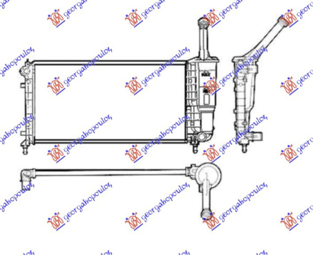 Radiator për motor 1.2 8/16V (me/pa kondicioner) (58x31,5) tipi DENSO (MAHLE BEHR)