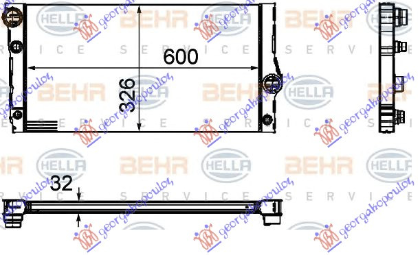 Radiator për motor 3.0 535i/hibrid benzinë (+ GT/F07) (600x326x32) (MAHLE BEHR PREMIUM LINE)
