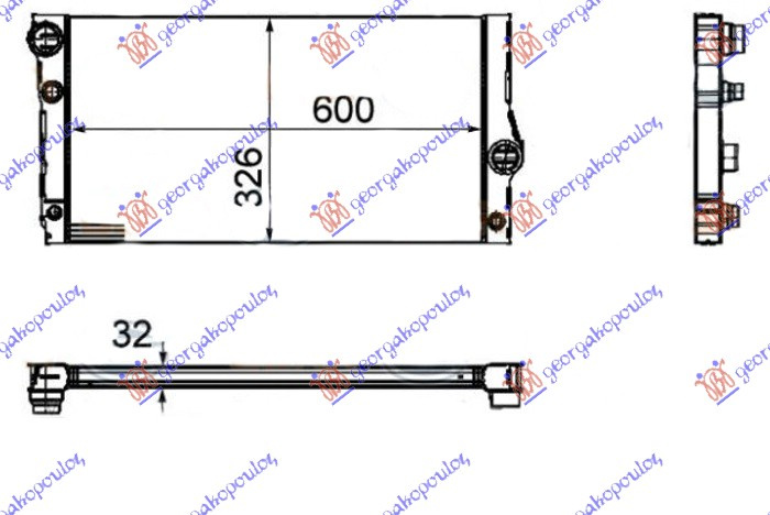 Radiator për motor 3.0 535i/hibrid benzinë (+ GT/F07) (600x326x32)