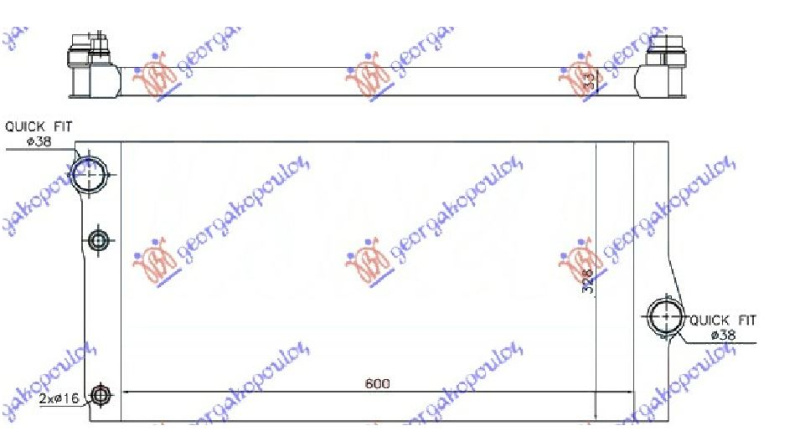 Radiator për motor dizel (600x310x32) (MAHLE BEHR PREMIUM LINE)