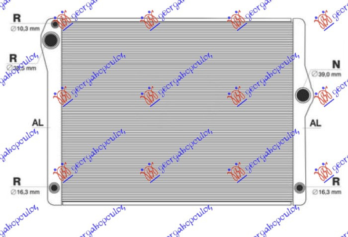 Radiator për motor 3.0 benzinë (me/pa kondicioner) (marsh manual/automatik) (612x487) (3 tuba)
