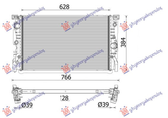 Radiator për motor 2.0 benzinë (628x384x26)