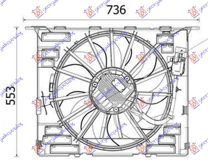 Ventilator komplet 2.0 benzinë/hibrid (484mm) (600W) (4 pinë)
