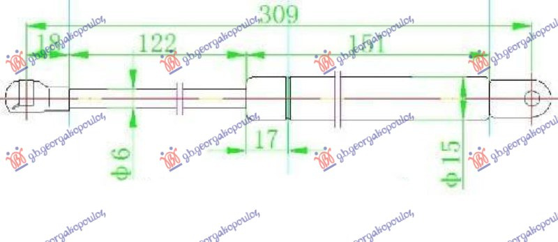 Amortizues (një) për xhamin e pasëm të bagazhit (310L-255N)