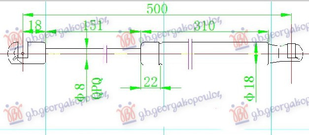 Amortizues (një) për xhamin e pasëm të bagazhit (500L-190N)