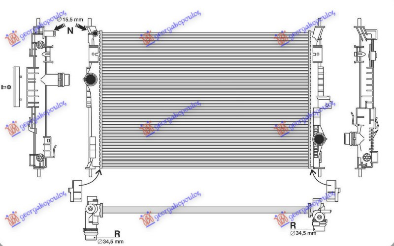 Radiator për motor benzinë/dizel (650x410x26) (VALEO tipi) (KOYO)