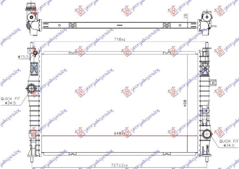 Radiator për motor benzinë/dizel (650x410x26) (tipi CALSONIC)
