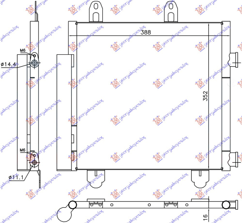 Radiator i kondicionerit të gjitha modelet (390x350x16) R134a