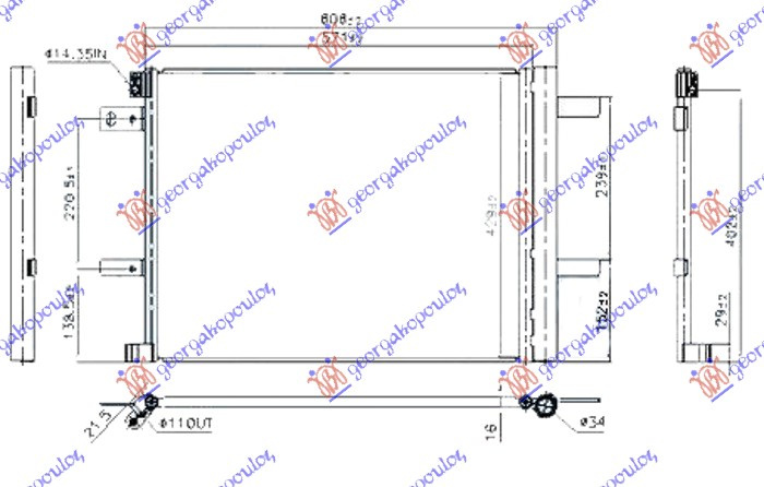 Radiator i kondicionerit 1.2-1.6 THP benzinë - 1.5-1.6-2.0 BlueHDi - 1.6HDI dizel (606x429x16)