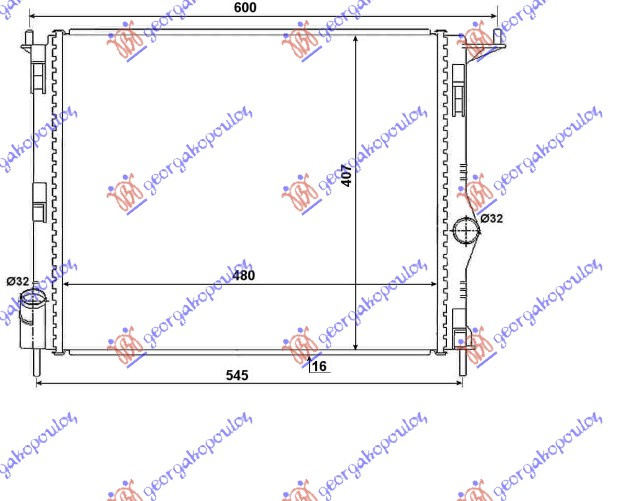 Radiator për motor benzinë pa kondicioner (47.7x40.6)