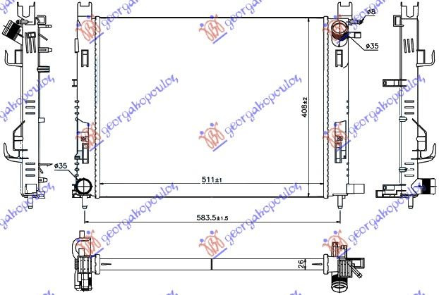 Radiator për motor benzinë/dizel (me kondicioner) (51x40,8x2,7) 12-