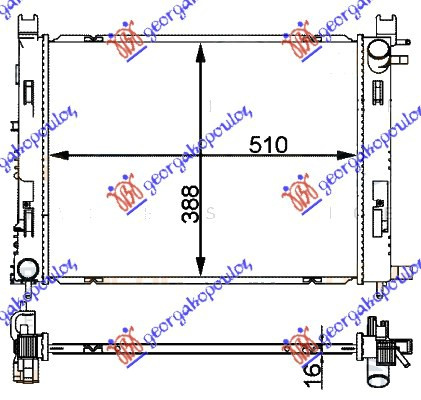 Radiator për motor benzinë/dizel (me kondicioner) (51x40,8x2,7) (MAHLE)