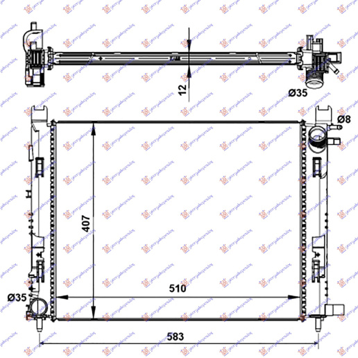 Radiator për motor benzinë/dizel (me/pa kondicioner) (51x40x1,2) 12-
