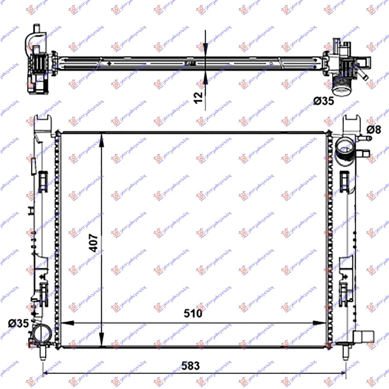 Radiator për motor benzinë/dizel (me/pa kondicioner) (51x40x1,2) 12-