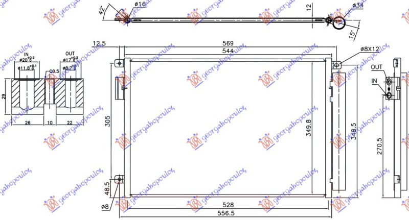 Radiator i kondicionerit 0.9 dyfish AIR TURBO (544x350x12)