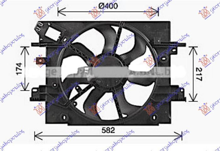 Ventilator komplet 1.2-1.6 benzinë - 1.5 DCI dizel (400mm) (2 pinë) (NISSENS)