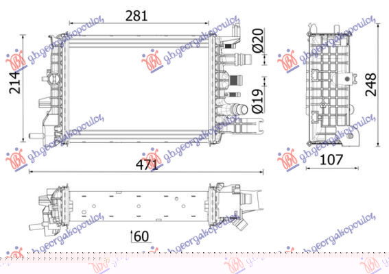 Radiator shtesë për motor 1.5 dizel (281x214x60)