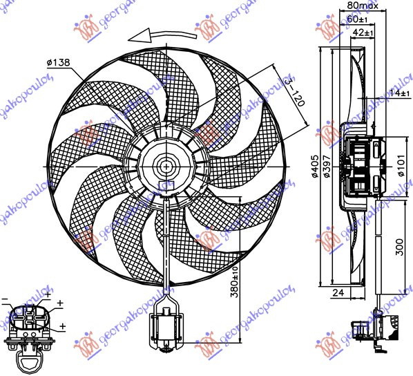 Ventilator (Motor + helikë) (400mm) (4 pinë) 1,4-1,6-1,8 TURBO