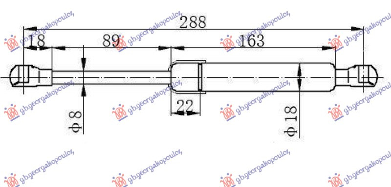 Amortizues (një) për derën e bagazhit (288L-370N) kabriolet