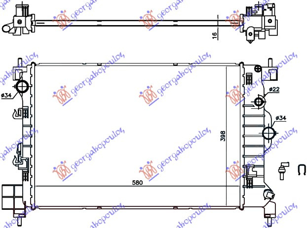 Radiator për motor 1.6 16v benzinë (marsh manual) (580x400x16