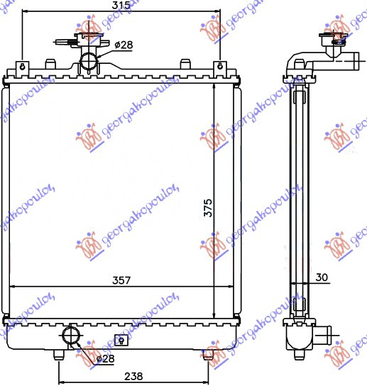 Radiator për motor 1.3 (me/pa kondicioner) (37,5x36) -03 japonez