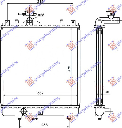 Radiator për motor 1.3 (me/pa kondicioner) (37.5x36) -03 japonez (KOYO)