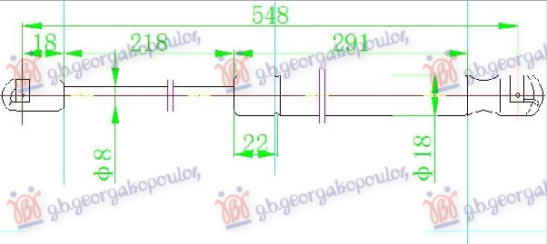 Amortizues (një) për derën e bagazhit 03- (550L-280N)