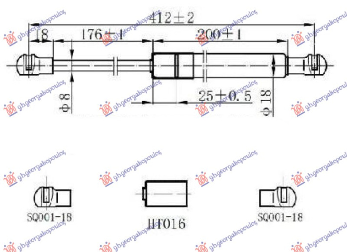 Amortizues (një) për derën e bagazhit (412L-340N)