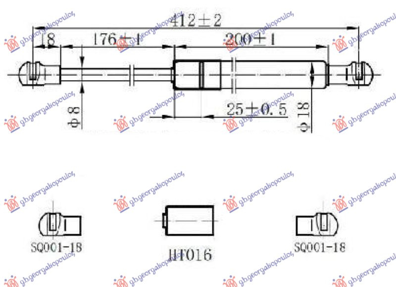 Amortizues (një) për derën e bagazhit (412L-340N)