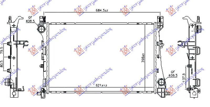 Radiator për motor 1.6 MJTD dizel (620x400x26) (marsh manual/automatik)
