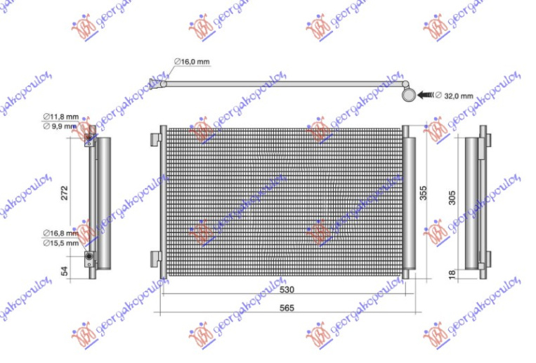 Radiator i kondicionerit benzinë -hibrid (500x338x12)