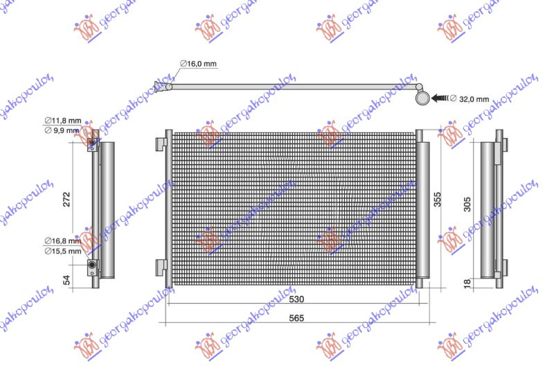 Radiator i kondicionerit benzinë -hibrid (500x338x12)