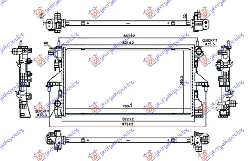 Radiator për motor 3.0 Hdi dizel (marsh manual) (me kondicioner) (780x390x32)