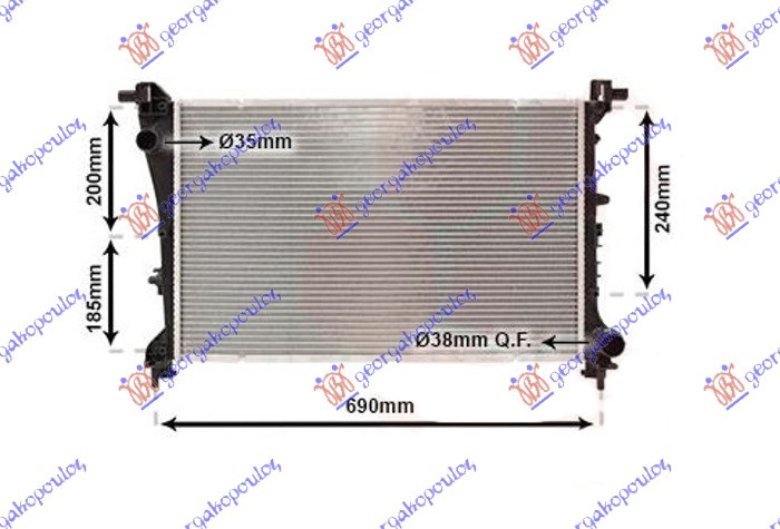 Radiator për motor 1.4 (88KW) (marsh manual) benzinë - 1.3 MJTD (marsh manual) dizel (620x390x16)