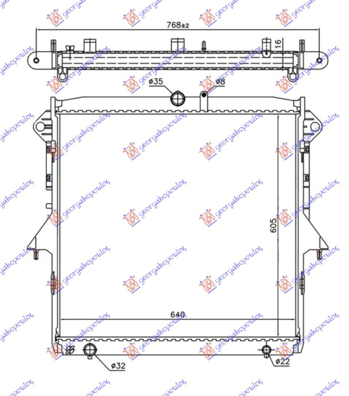 Radiator për motor 2.2-3.2 TDCi (marsh manual/automatik) (605x640x16)